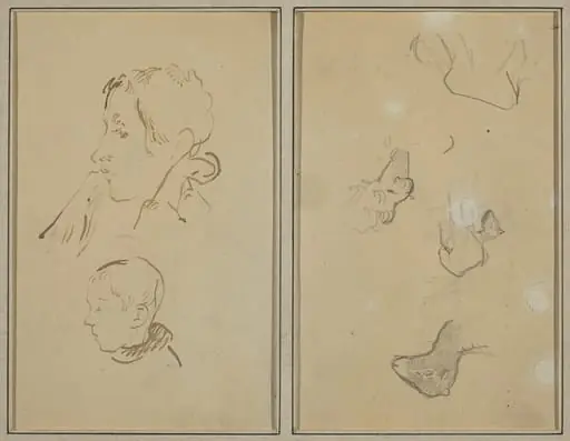 Two Heads; Studies of Sheep [recto], by Paul Gauguin