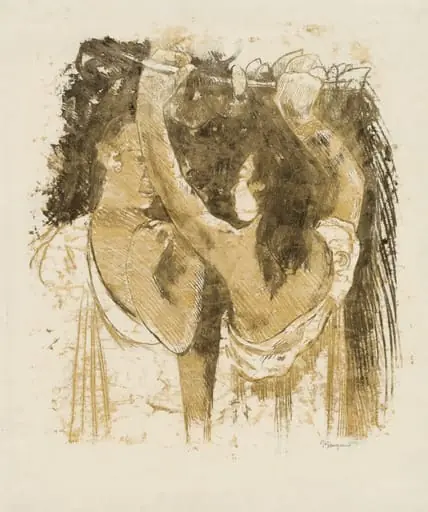 Two Tahitians Gathering Fruit [recto], by Paul Gauguin