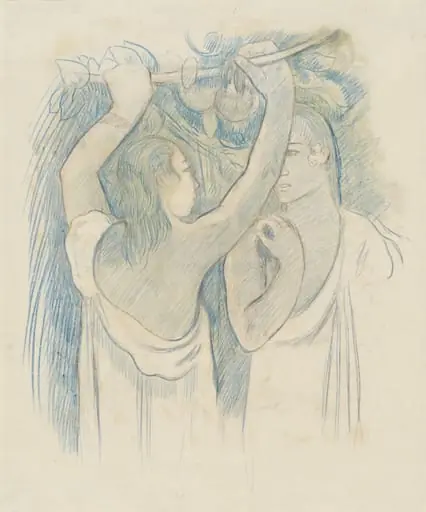 Two Tahitians Gathering Fruit [verso], by Paul Gauguin