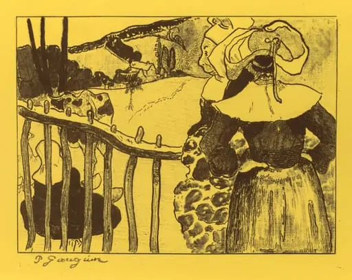 Volpini Suite: Breton Women by a Gate (Bretonnes à la Barrière), by Paul Gauguin