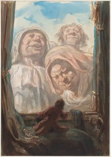 Gulliver Awed by Three Giant Beggars in the Land of Brobdingnag, by Paul Gavarni