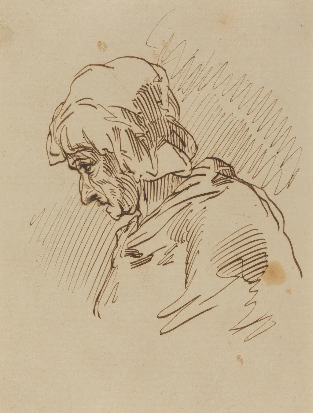 Head of a Woman, by Paul Gavarni, ink, 1835