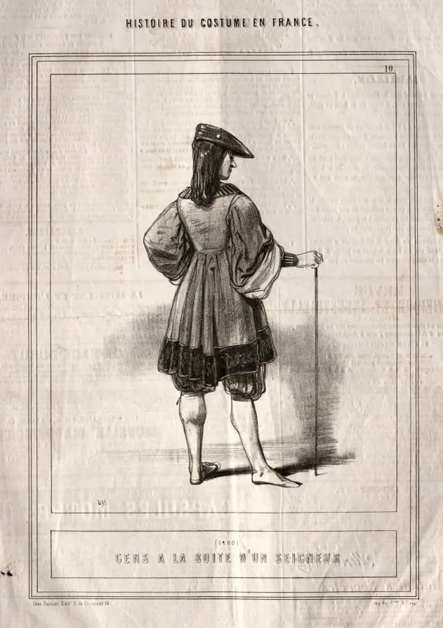 Histoire du Costume en France: Gens à la suite d'un seigneur, by Paul Gavarni, 1843
