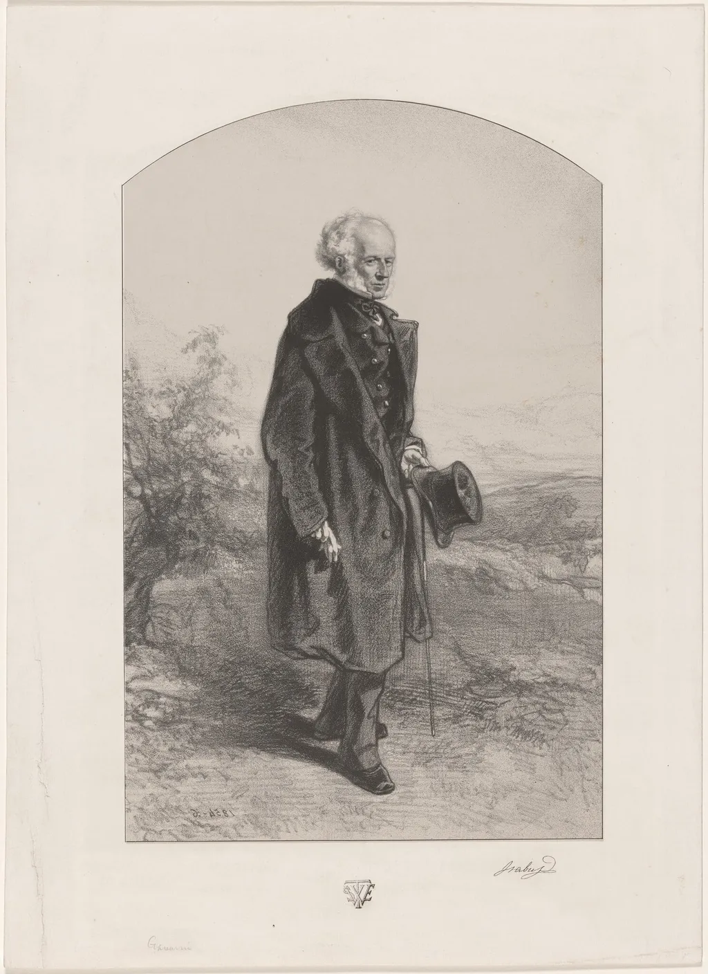 Jean Baptiste Isabey, by Paul Gavarni, ink, 1854