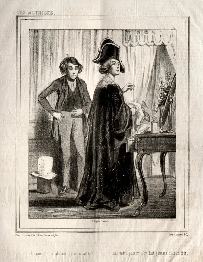 Les Actrices: J'avais demande un petit chapeau!, by Paul Gavarni, 1843