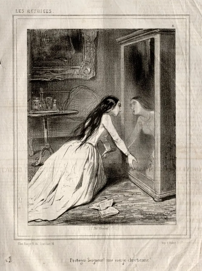 Les Actrices: Protegez Seigneur! un vierge chrétienne, by Paul Gavarni, 1843