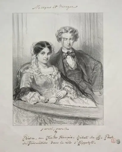 Masques et visages: Paric, par-la: Phèdre au Théâtre-Francais Debut de M. Paul de Trois-Etoiles dans le rôle d'Hippolyte, by Paul Gavarni