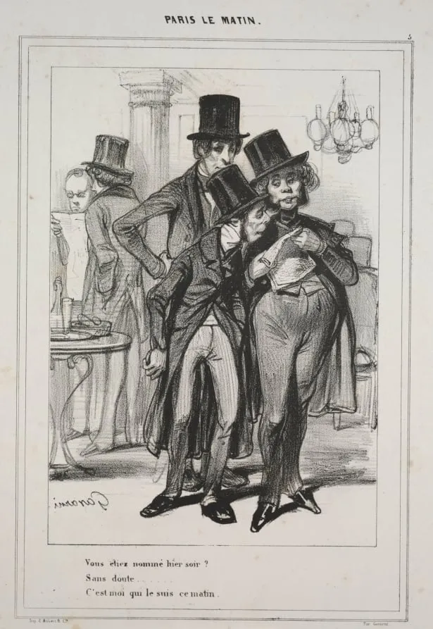 "Vous étiez nommé hier soir?...," from the series Paris Le Matin, by Paul Gavarni, 1839