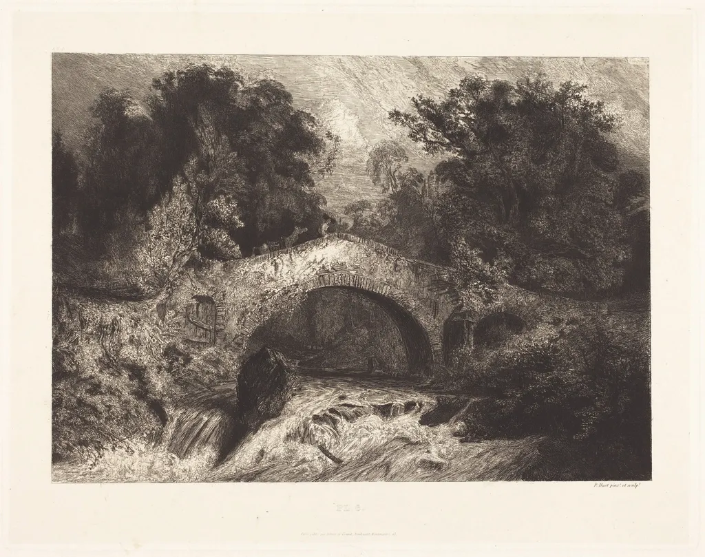 A Bridge in Auvergne (Un pont en Auvergne), by Paul Huet, ink, 1834