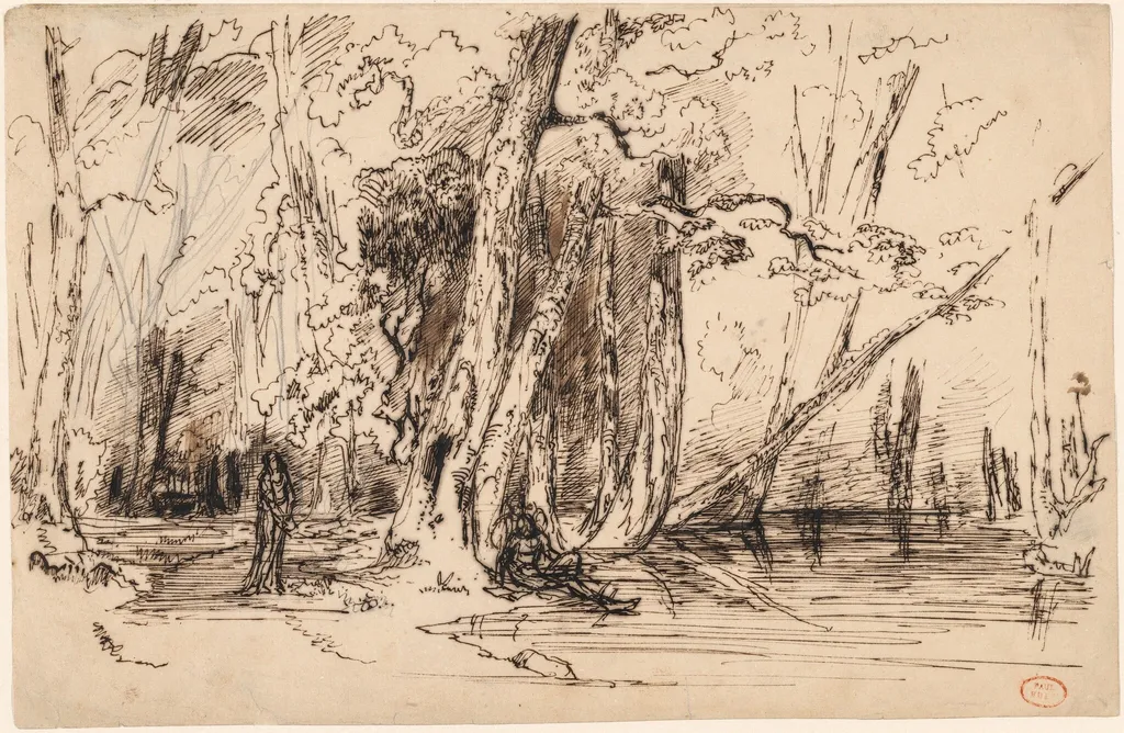 Flooding in the Forest of the Ile Séguin, by Paul Huet, graphite, 1833