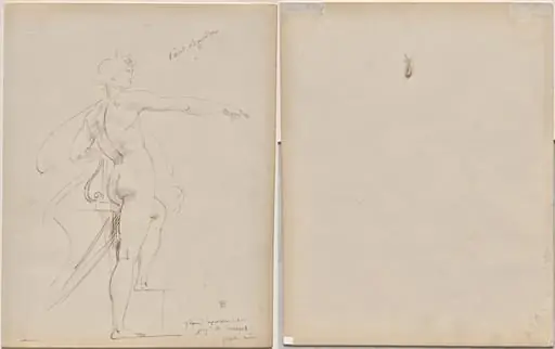 Study of Apollo for Marsyas (recto); Face in Profile (verso), by Paul-Jacques-Aimé Baudry