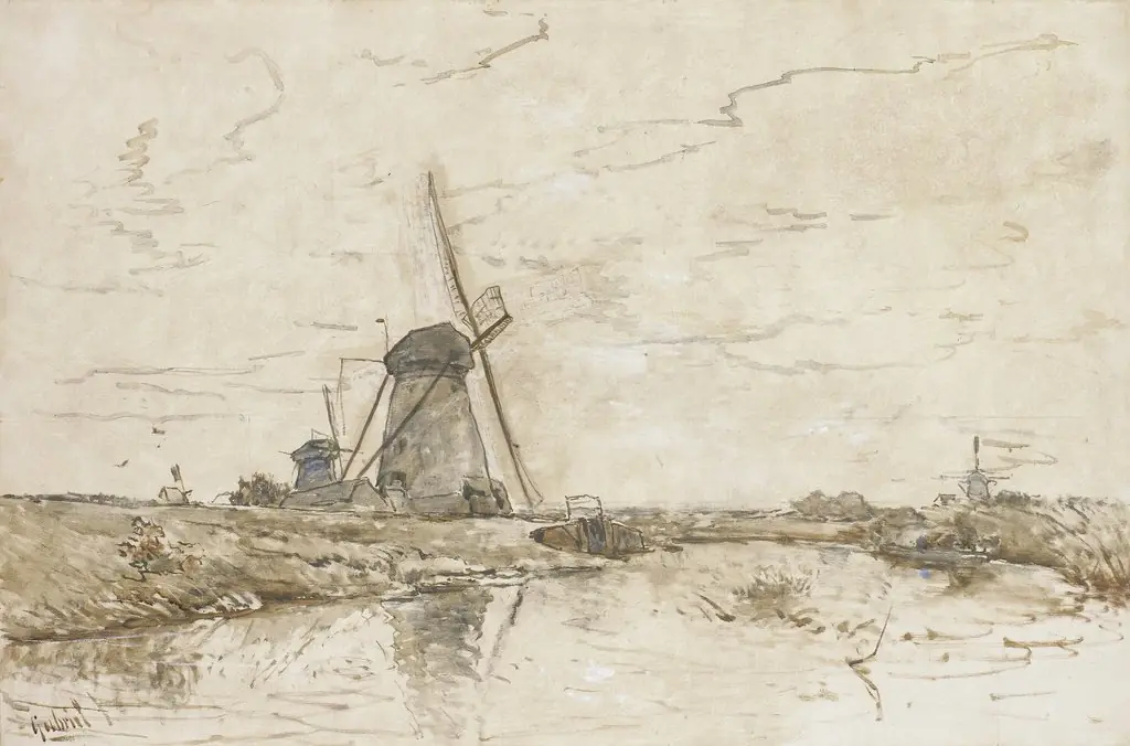Landscape with windmills