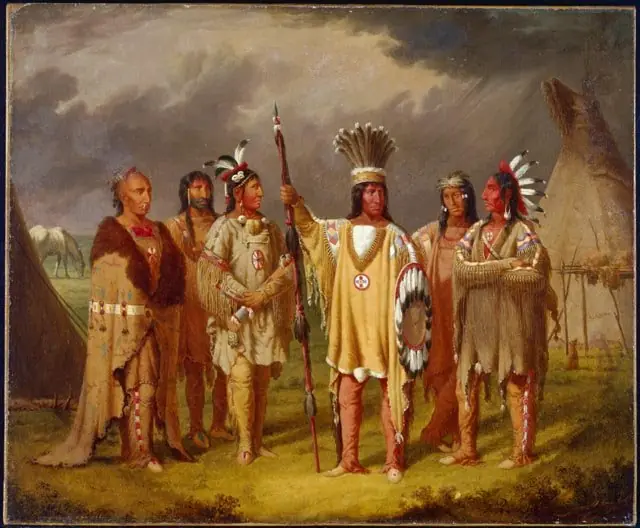 Big Snake, Chief of the Blackfoot Indians, Recounting his War Exploits to Five Subordinate Chiefs, by Paul Kane
