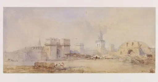 Bab al-Nasr and walls of Cairo, with part of the Mosque of Khalif al-Hakim, by Paul Marny