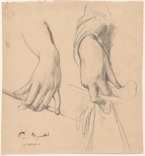 A Left Hand Holding a Staff and a Right Hand Holding a Glove and Riding Crop(?), by Paul Meyerheim