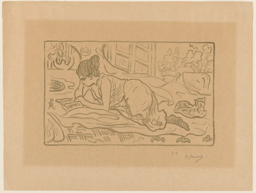 La Liseuse couchée, by Paul Ranson, ink, 1895