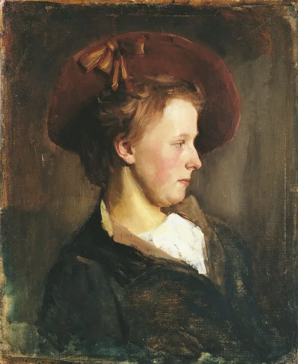 A Lady in a Red Hat, by Paul Raud, oil, 1897