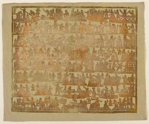 Endpaper with Scenes of the Trades, by Paul Reimund