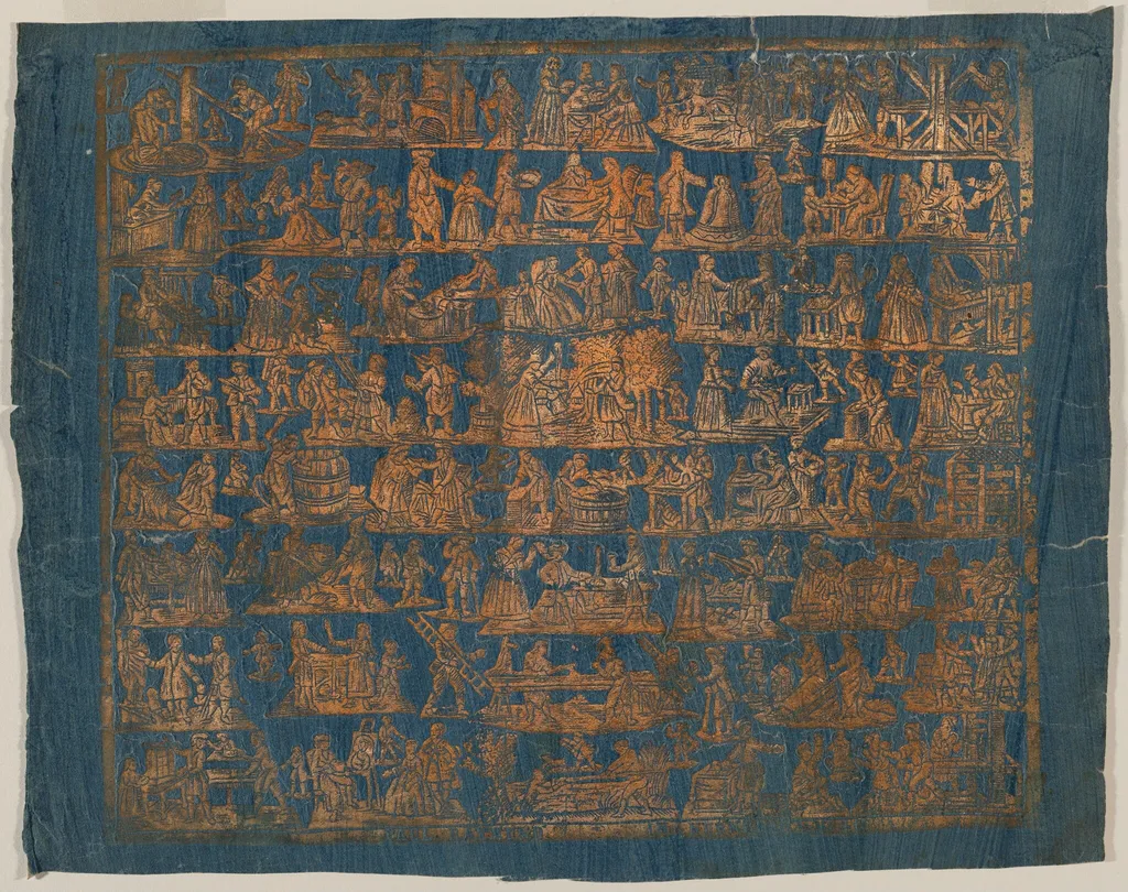 Endpaper with Scenes of the Trades, by Paul Reimund, ink, 1790