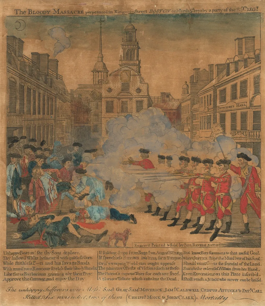 The Boston Massacre, by Paul Revere, ink, 1770