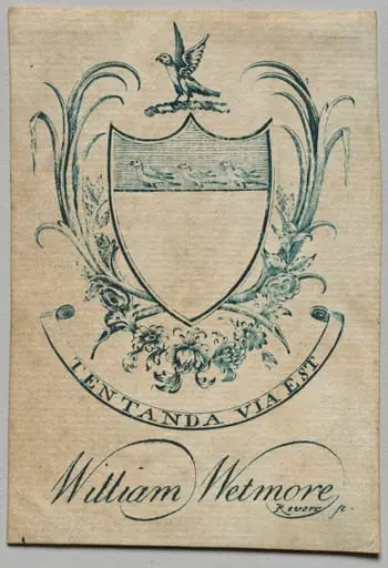Bookplate: Coat of Arms with William Wetmore inscribed below, by Paul Revere II