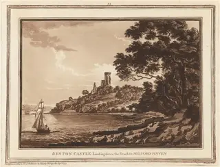 Benton Castle, Looking down the Reach to Milford Haven, by Paul Sandby, 1775