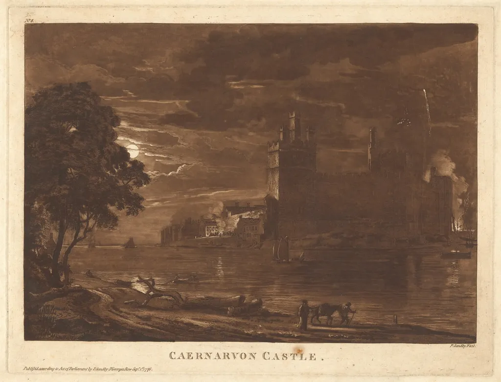 Caernarvon Castle (Night), by Paul Sandby, ink, 1776
