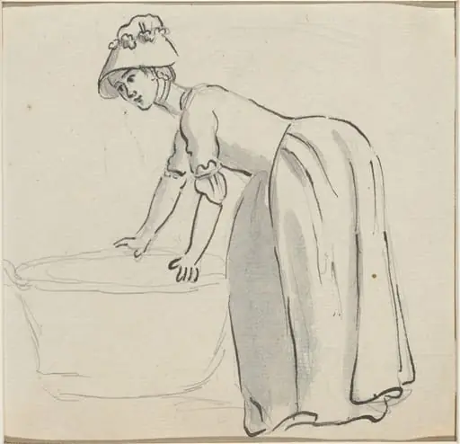 Girl with a Bonnet at Work [recto], by Paul Sandby
