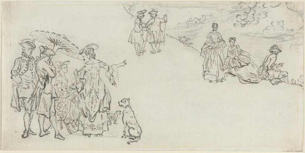 Ladies and Gentlemen in a Country Park, by Paul Sandby, ink, 1770