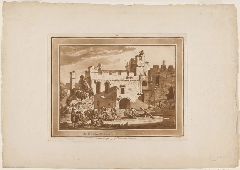 Manerbawr Castle from the Inward Court, by Paul Sandby, ink, 1775