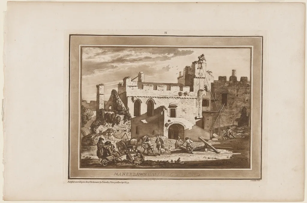 Manerbawr Castle from the Inward Court, by Paul Sandby, ink, 1775