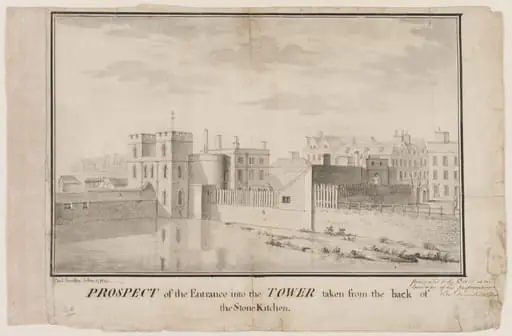 Prospect of the Entrance into the Tower [of London] taken from the back of the Stone Kitchen