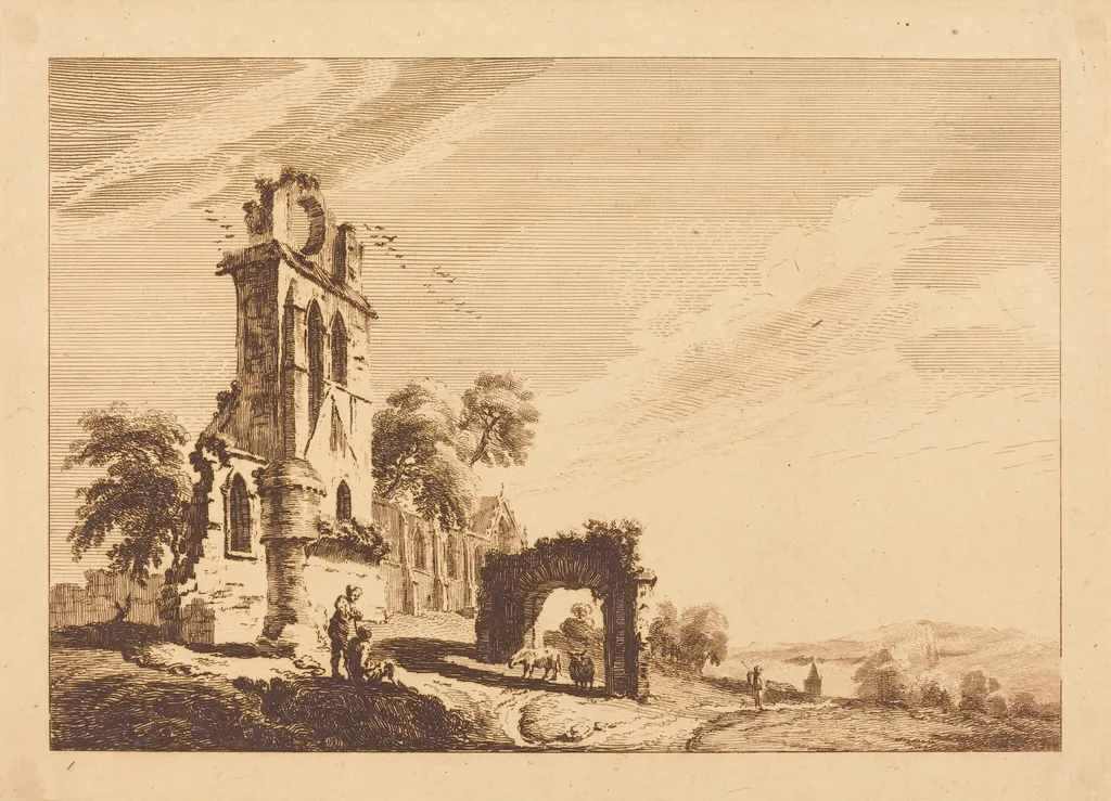 Ruined Abbey, by Paul Sandby, ink, 1758