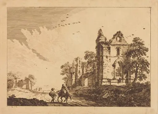 Ruined Abbey with Travelers on the Road, by Paul Sandby