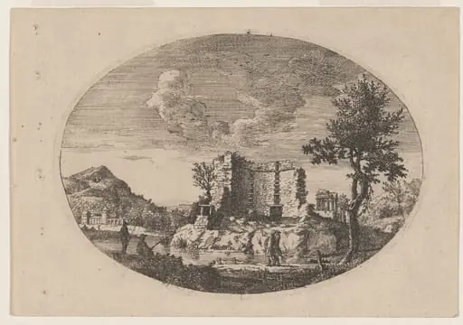 Ruined Two-Story Building with Mountains in Distance, by Paul Sandby
