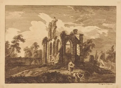 Ruins with Two Women Washing Clothes in a River, by Paul Sandby