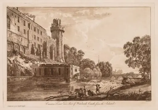 Views of Warwick Castle:  Caesar's ower and Part of Warwick Castle from the Island, by Paul Sandby