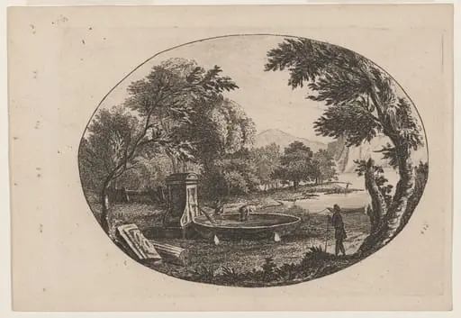 Wooded Landscape with Drinking Spout and Basin, by Paul Sandby