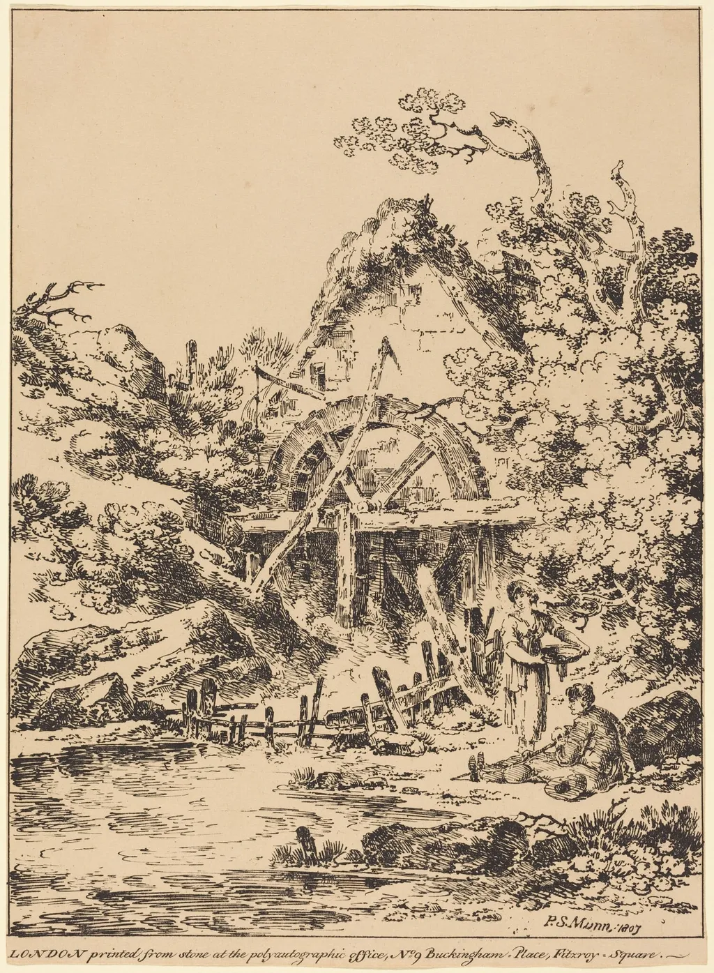 Old Water Mill, by Paul Sandby Munn, ink, 1807