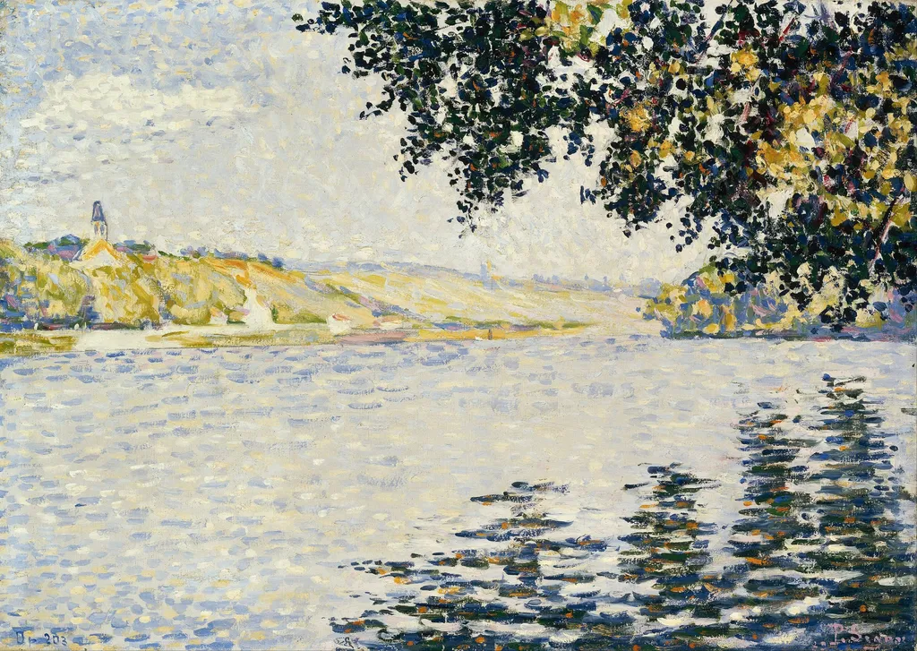 View of the Seine at Herblay, by Paul Signac, oil, 1895