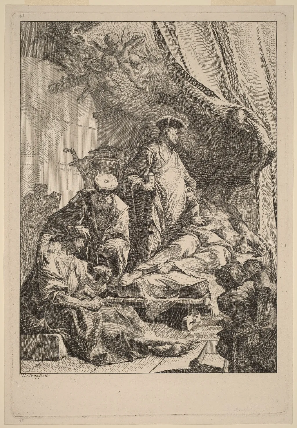 Saints Cosmas and Damian Caring for the Sick, by Paul Troger, ink, 1736