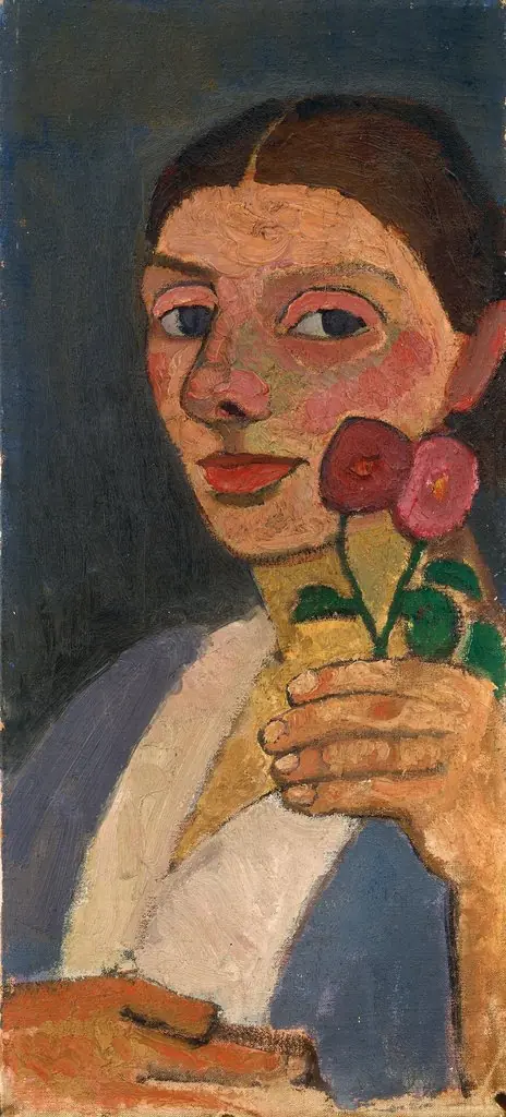 Self-Portrait with Two Flowers in Her Raised Left Hand, by Paula Modersohn-Becker