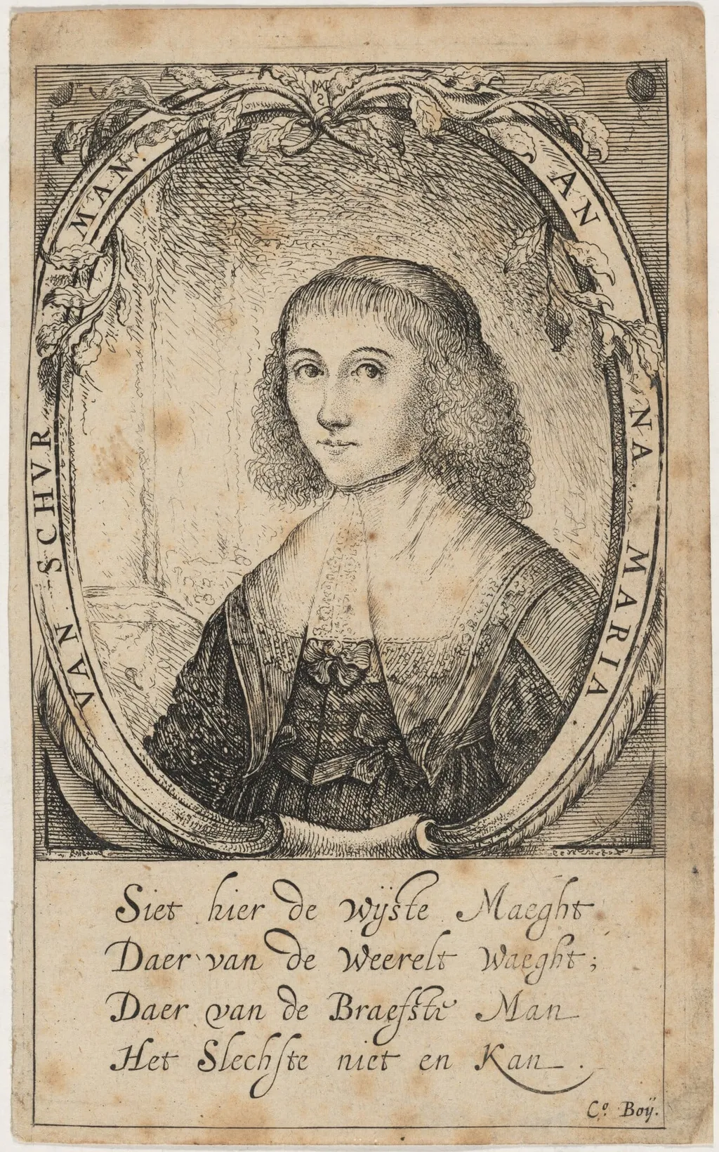 Anna Maria van Schurman, by Paulus Lesire, ink, 1643