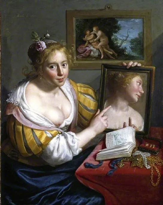 A girl with a mirror, an allegory of Profane Love, by Paulus Moreelse, oil, 1627