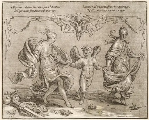 Cupid Dancing with Two Allegorical Women, by Paulus Moreelse