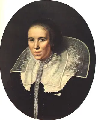 Portrait of a young woman with a pearl chain, by Paulus Moreelse