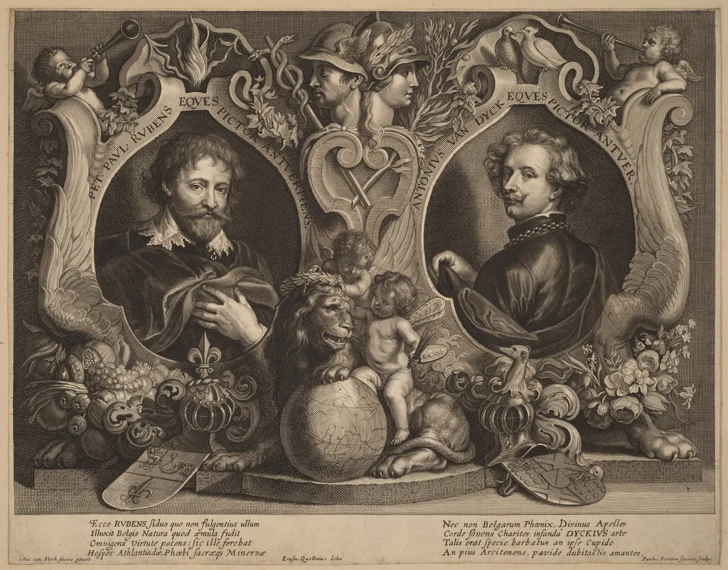 Rubens and van Dyck, a Double Portrait, by Paulus Pontius, ink, 1630