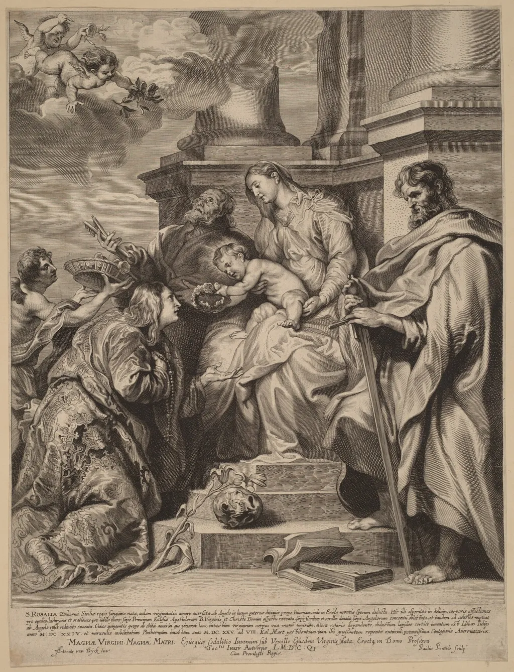 Saint Rosalia Crowned by the Child Jesus, by Paulus Pontius, ink, 1630