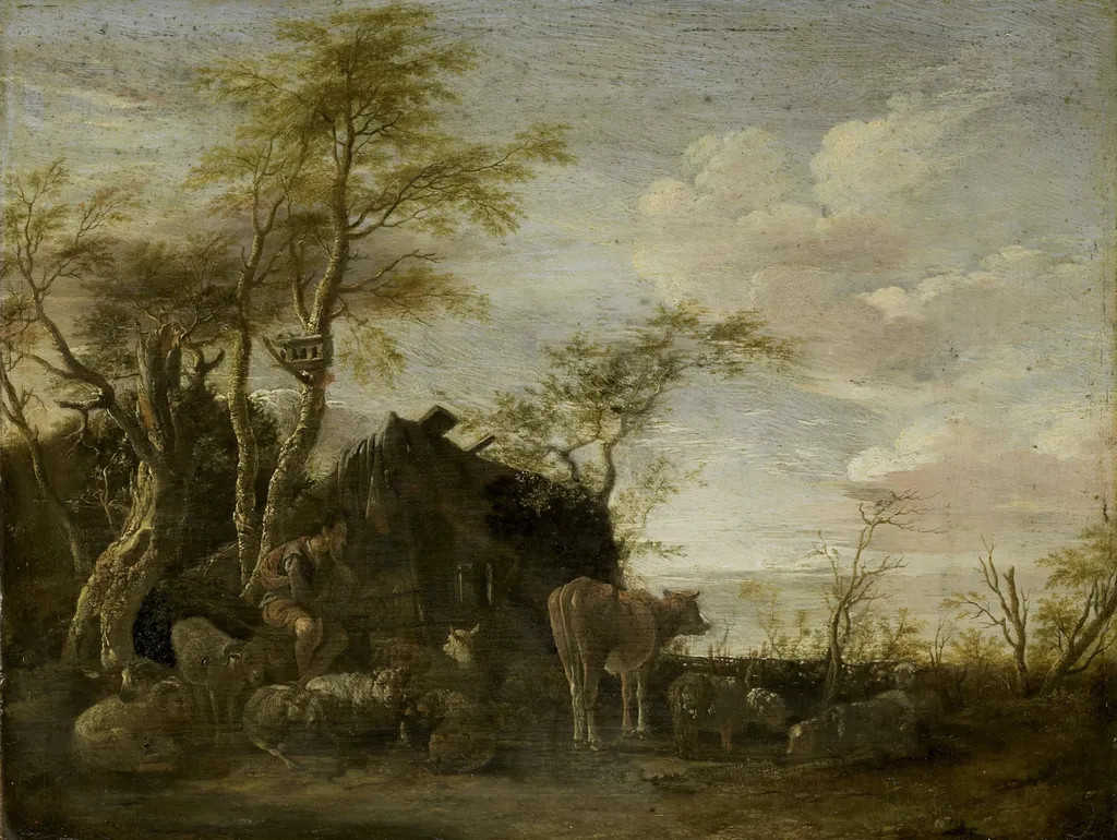 A herdsman's hut, by Paulus Potter, oil, 1645