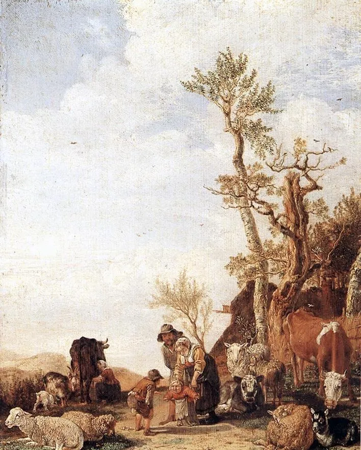 Peasant Family with Animals, by Paulus Potter, oil, 1646